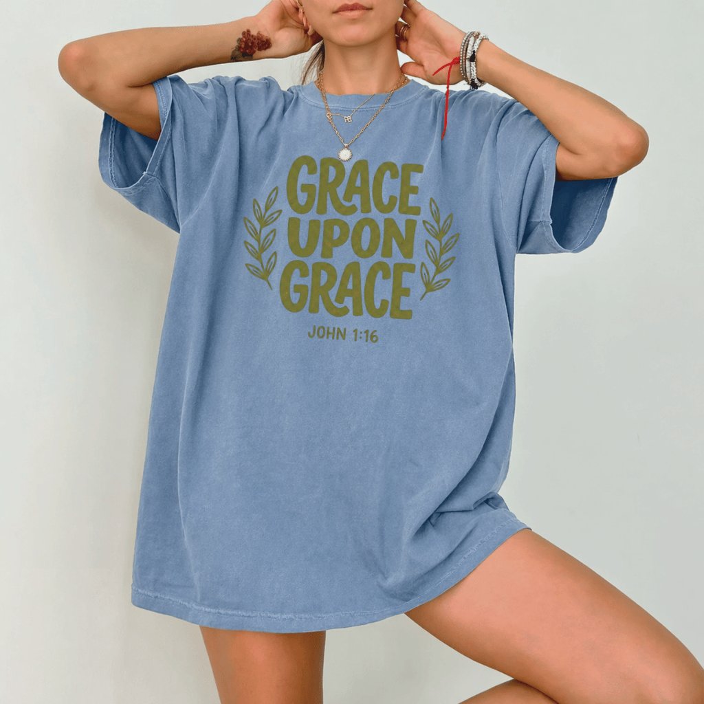 Grace Upon Grace John 1:16 Comfort Colors Shirt – Faith Gift for Christians, Bible Verse Tee - back view