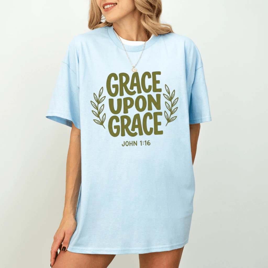 Grace Upon Grace John 1:16 T-Shirt – Faith Gift for Christians, Bible Verse Tee - back view