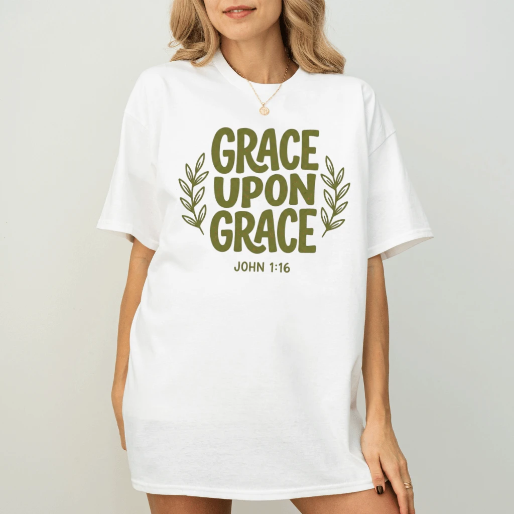 Grace Upon Grace John 1:16 T-Shirt – Faith Gift for Christians, Bible Verse Tee - detail view