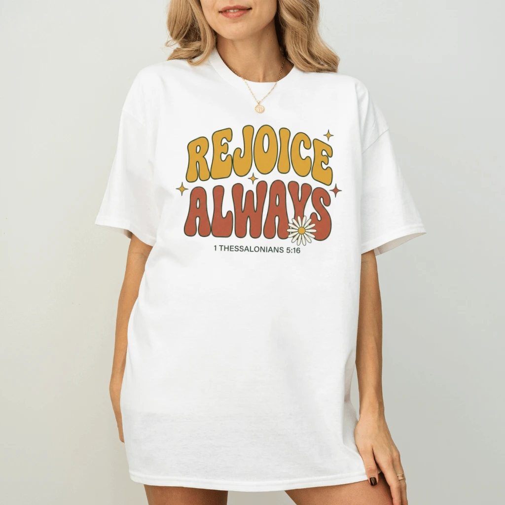 Rejoice Always T-Shirt – Faith Gift for Christians, Bible Verse Tee - detail view