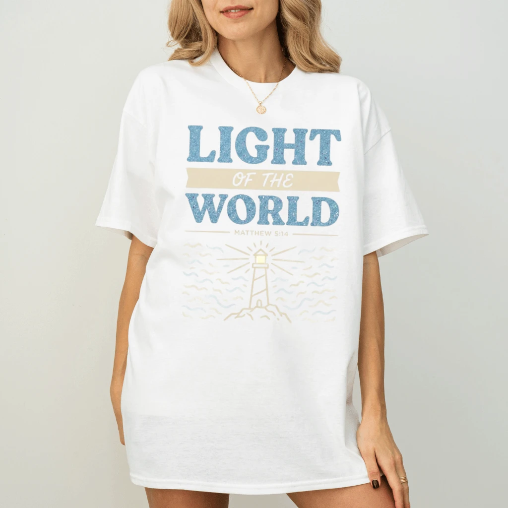 Light of the World Floral T-Shirt – Faith Gift for Christians, Bible Verse Tee - back view