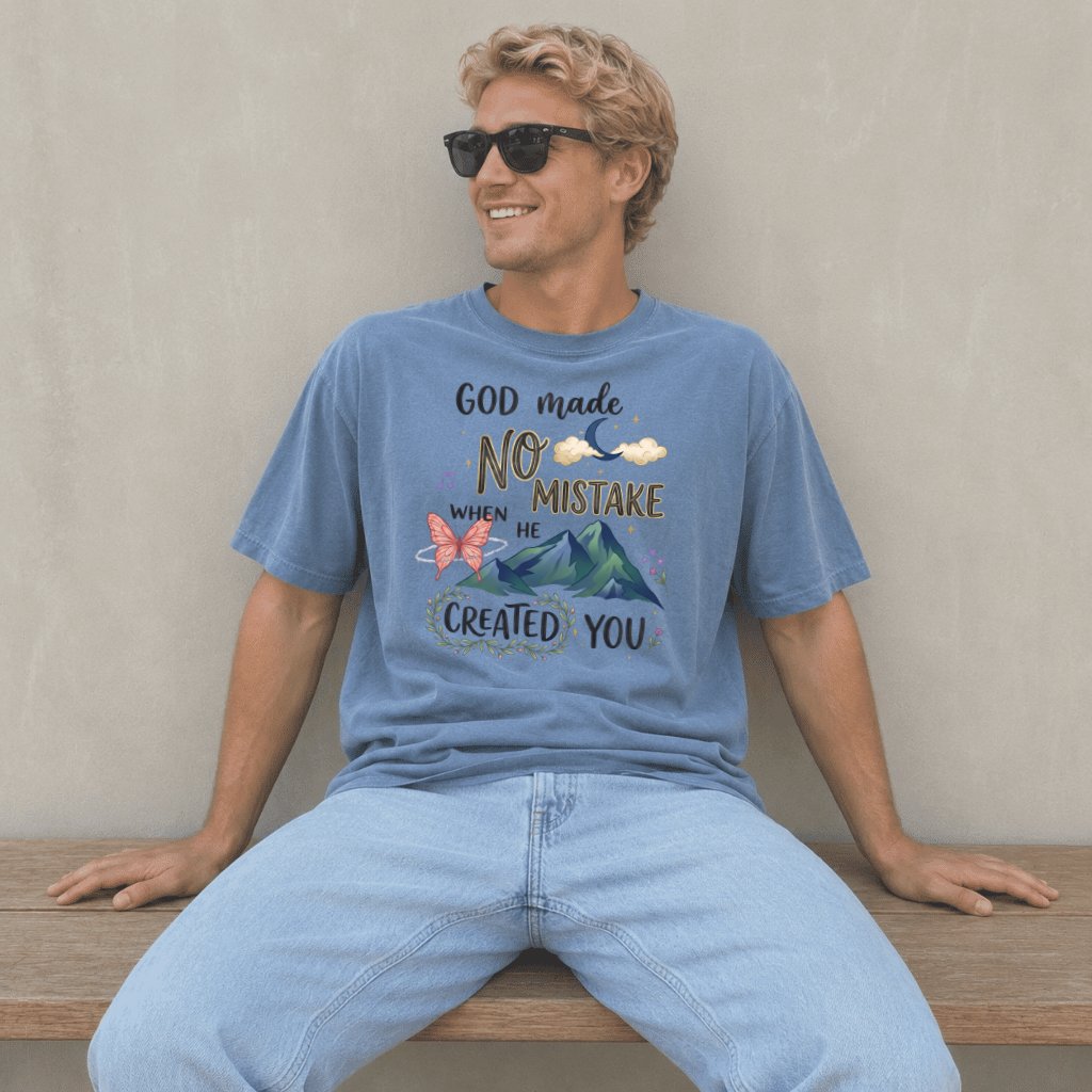 Comfort Colors God Made No Mistake Shirt – Faith Gift for Christians - detail view