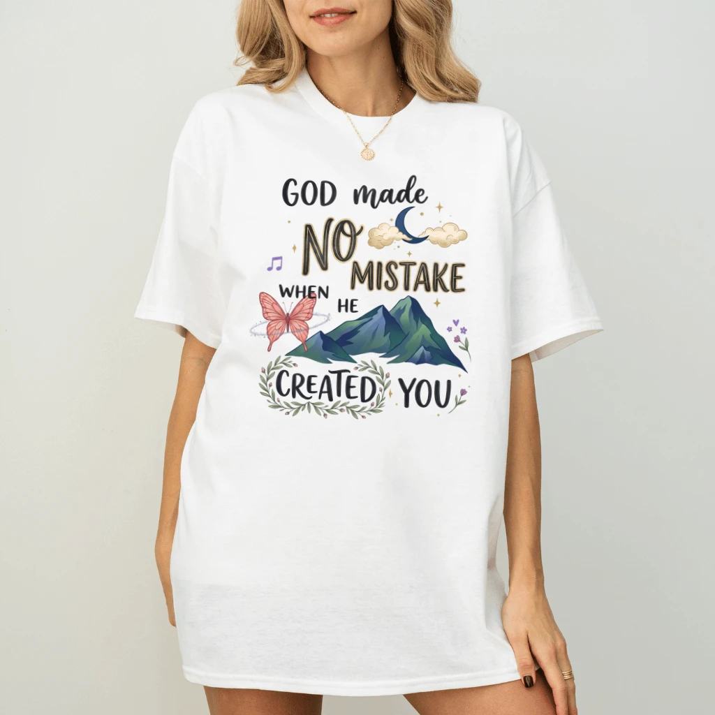 God Made No Mistake T-Shirt – Faith Gift for Christians, Bible Tee - back view