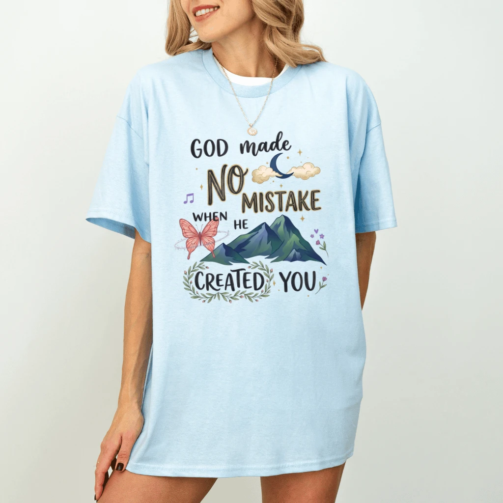 God Made No Mistake T-Shirt – Faith Gift for Christians, Bible Tee - detail view