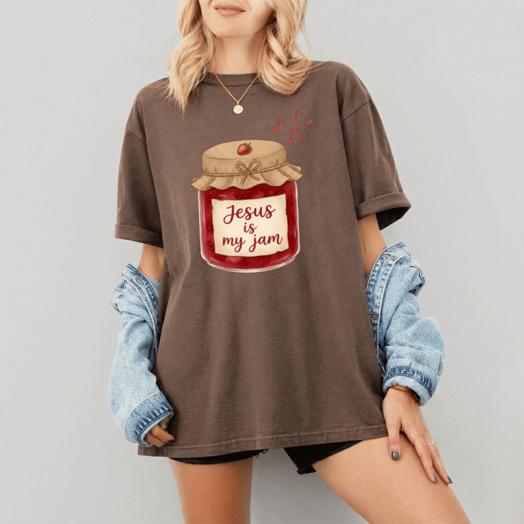 Jesus Is My Jam Comfort Colors Shirt – Faith Gift for Christians, Funny Christian Tee - detail view
