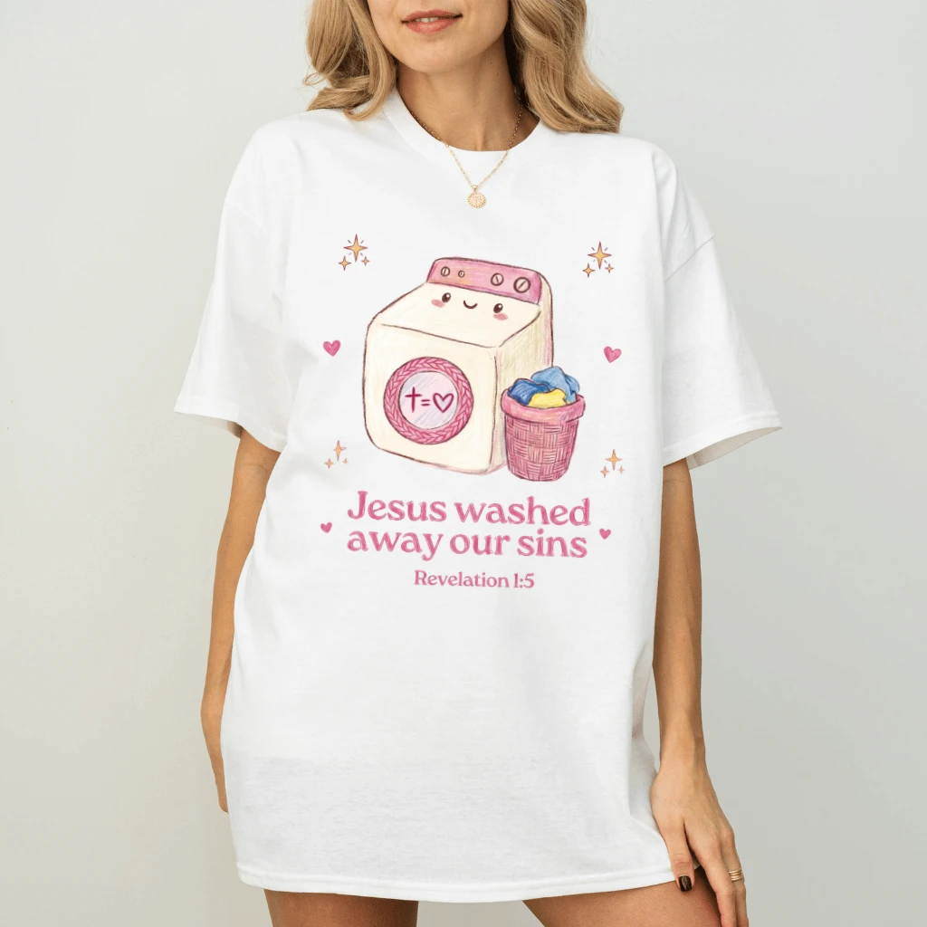 Jesus Washed Away Our Sins T-Shirt – Faith Gift for Christians Tee - detail view