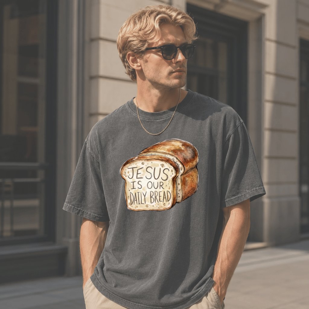 Comfort Colors Jesus Is Our Daily Bread Shirt  – Faith Gift for Christians  - detail view