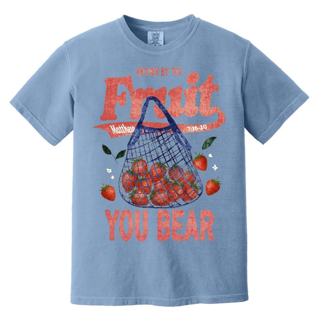 Known By the Fruit You Bear Comfort Colors Shirt – Faith Gift for Christians Bible Tee - front view
