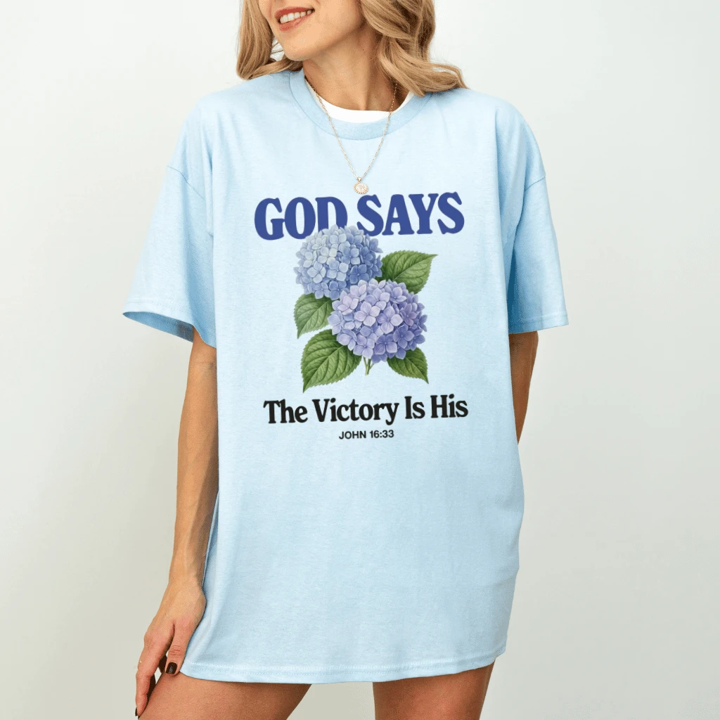 God Says The Victory Is His T-Shirt – Faith Gift for Christians - back view