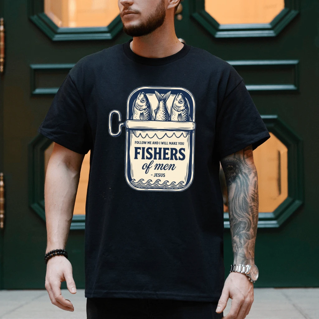 Fishers of Men T-Shirt – Faith Gift for Christians Tee - detail view