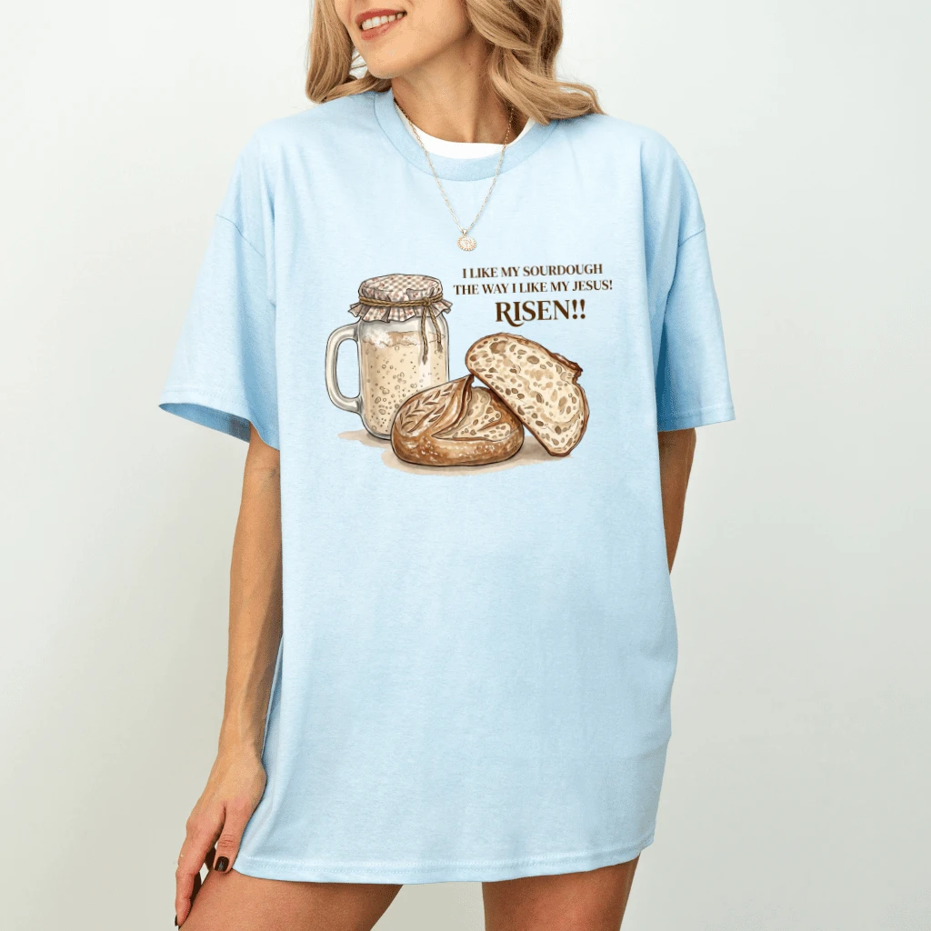 Jesus Risen Sourdough Shirt – Faith Gift for Christians - detail view