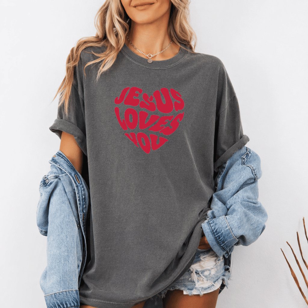 Comfort Colors Jesus Loves You Shirt – Faith Gift for Christians Tee - detail view