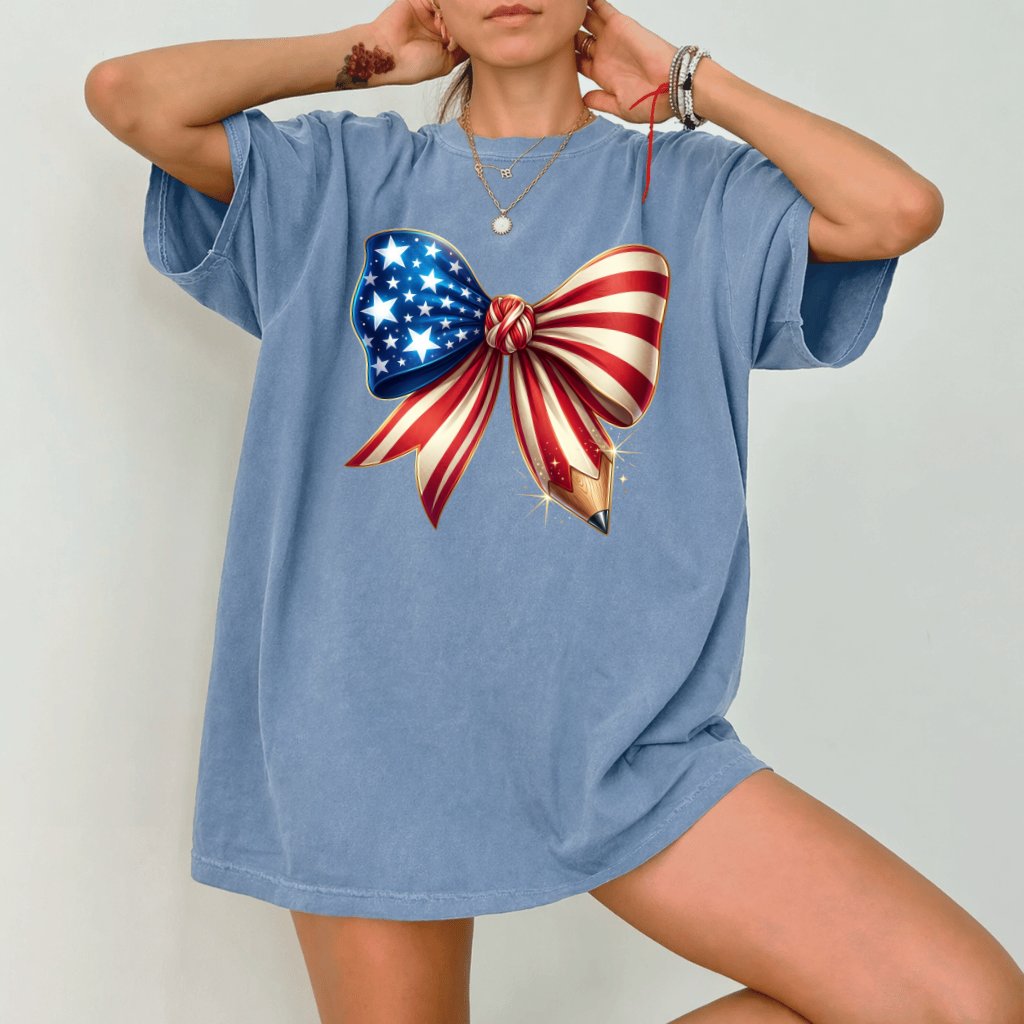 Comfort Colors USA Flag Coquette Bow Shirt – 4th of July Gift for Her - back view