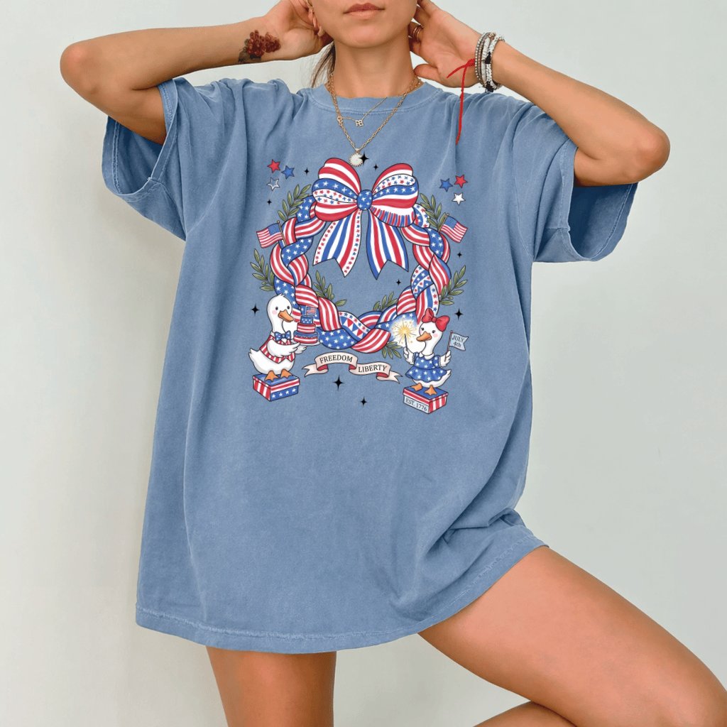 Comfort Colors Freedom Wreath Coquette Shirt – 4th of July Gift for Her - back view