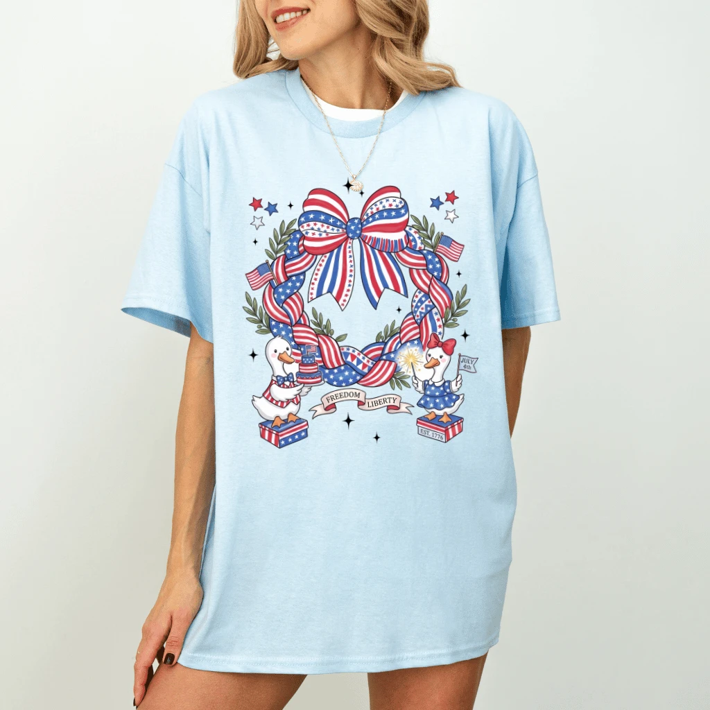Freedom Wreath Coquette T-Shirt – 4th of July Gift for Her - detail view