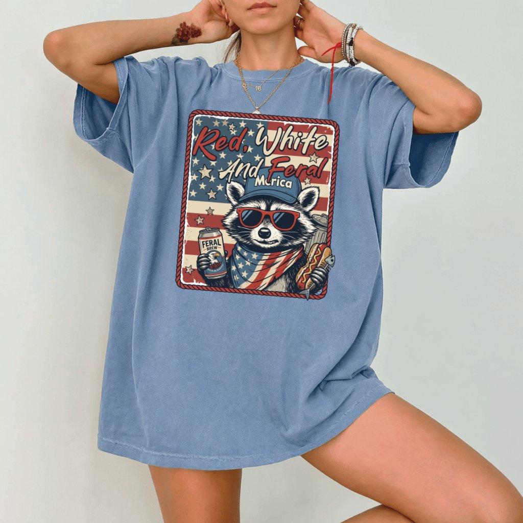 Comfort Colors Red White and Feral Shirt – 4th of July Gift for Her - back view