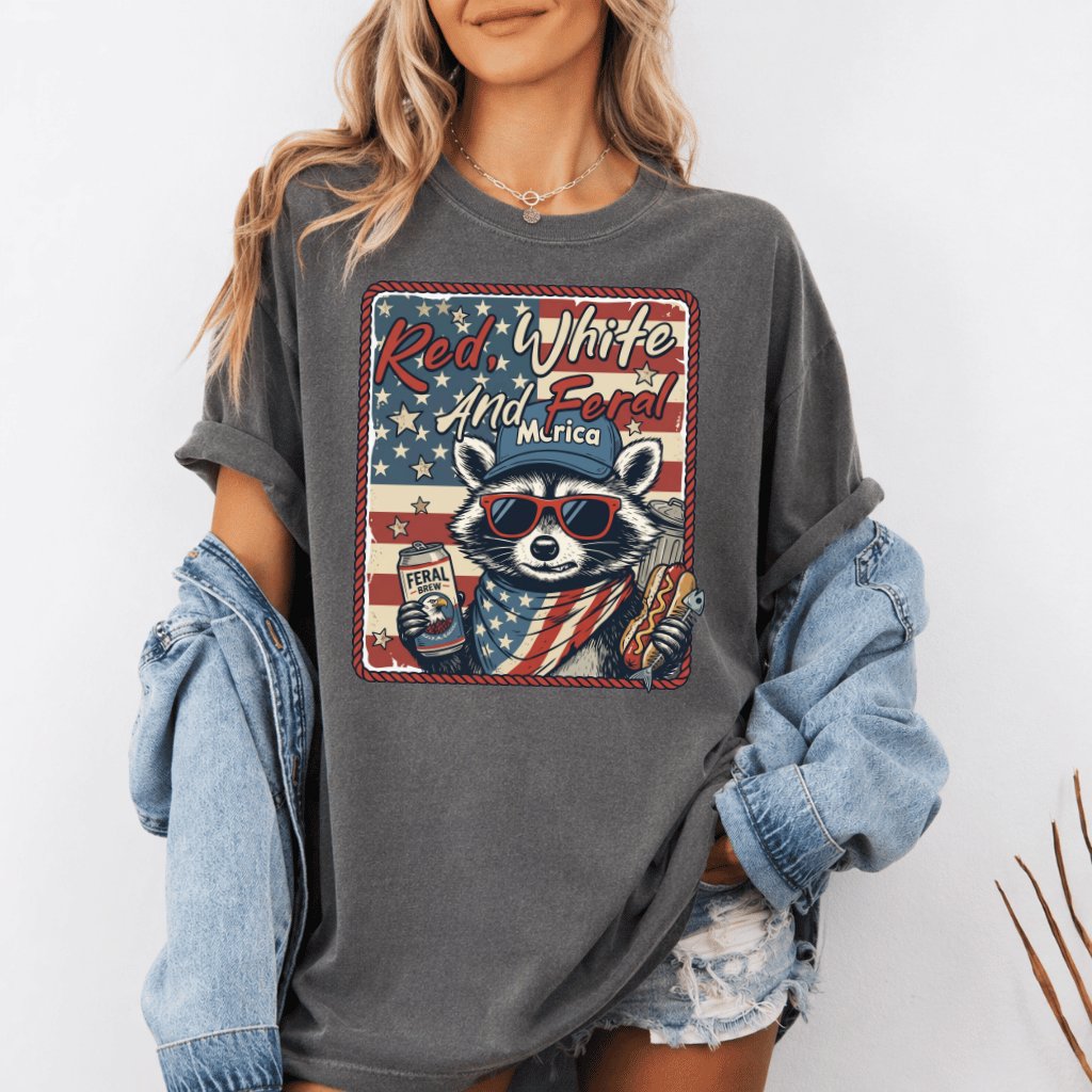 Comfort Colors Red White and Feral Shirt – 4th of July Gift for Her - detail view