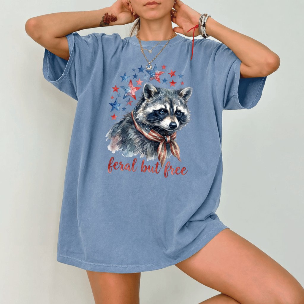 Comfort Colors Feral But Free Raccoon Shirt – 4th of July Gift for Her - back view