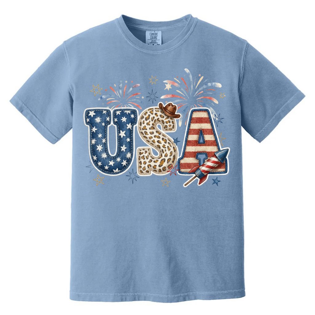 Comfort Colors USA Leopard Print Shirt – 4th of July Gift for Patriot - front view