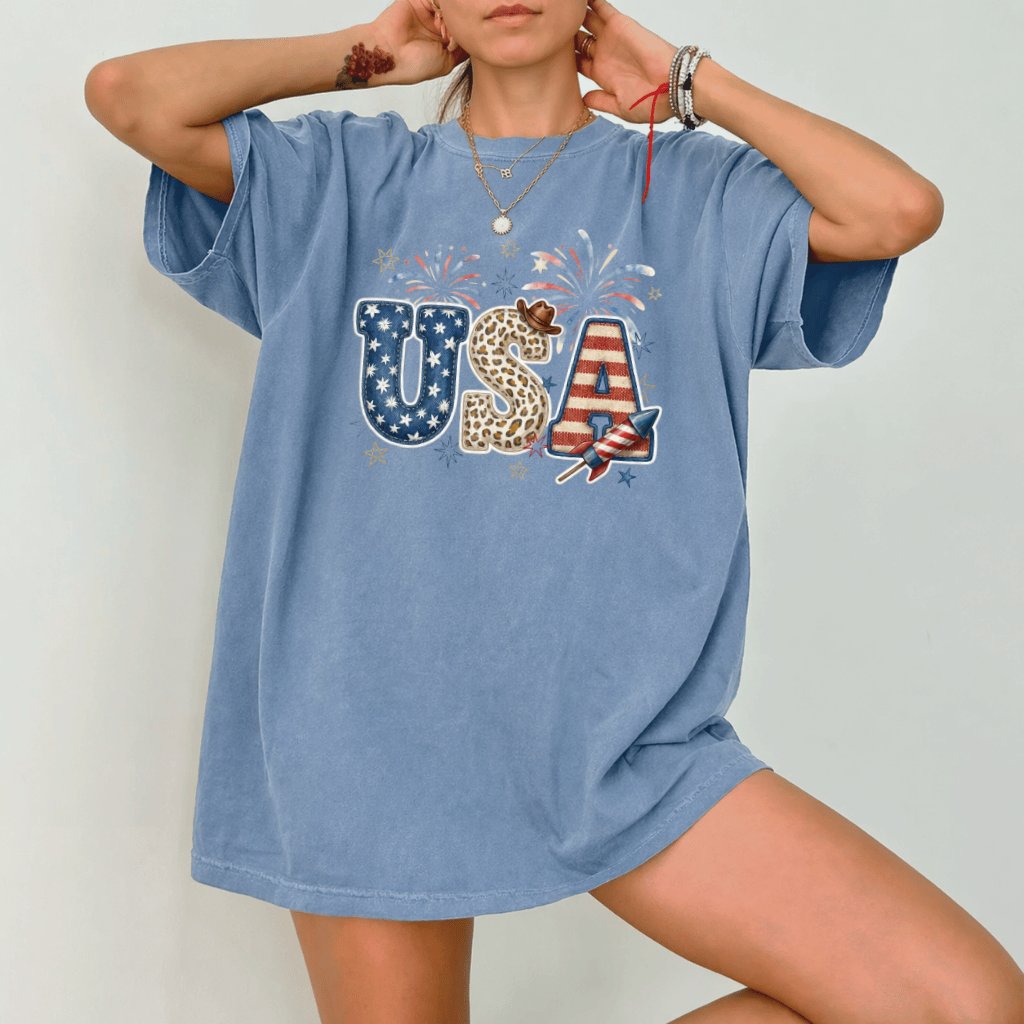 Comfort Colors USA Leopard Print Shirt – 4th of July Gift for Patriot - back view