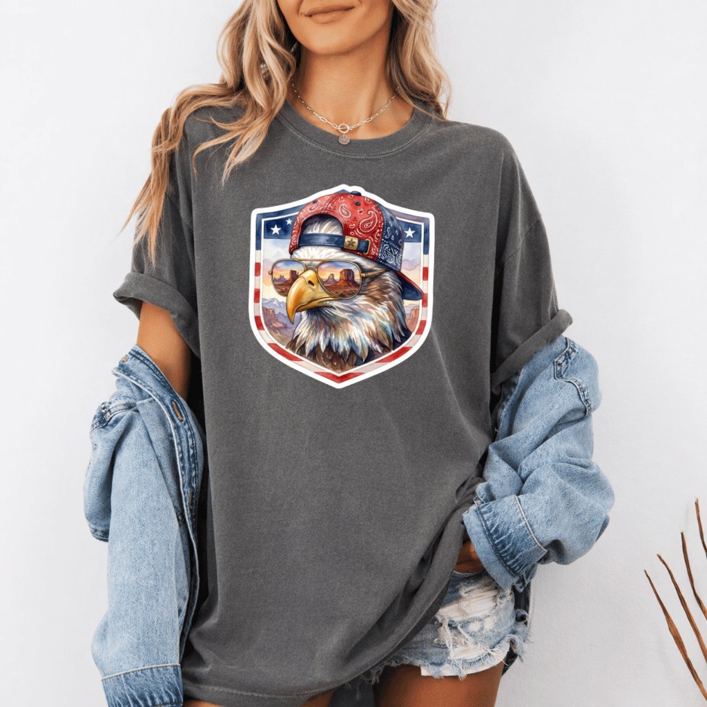 Comfort Colors Patriotic Eagle Shield Shirt – 4th of July Gift for Patriot - detail view