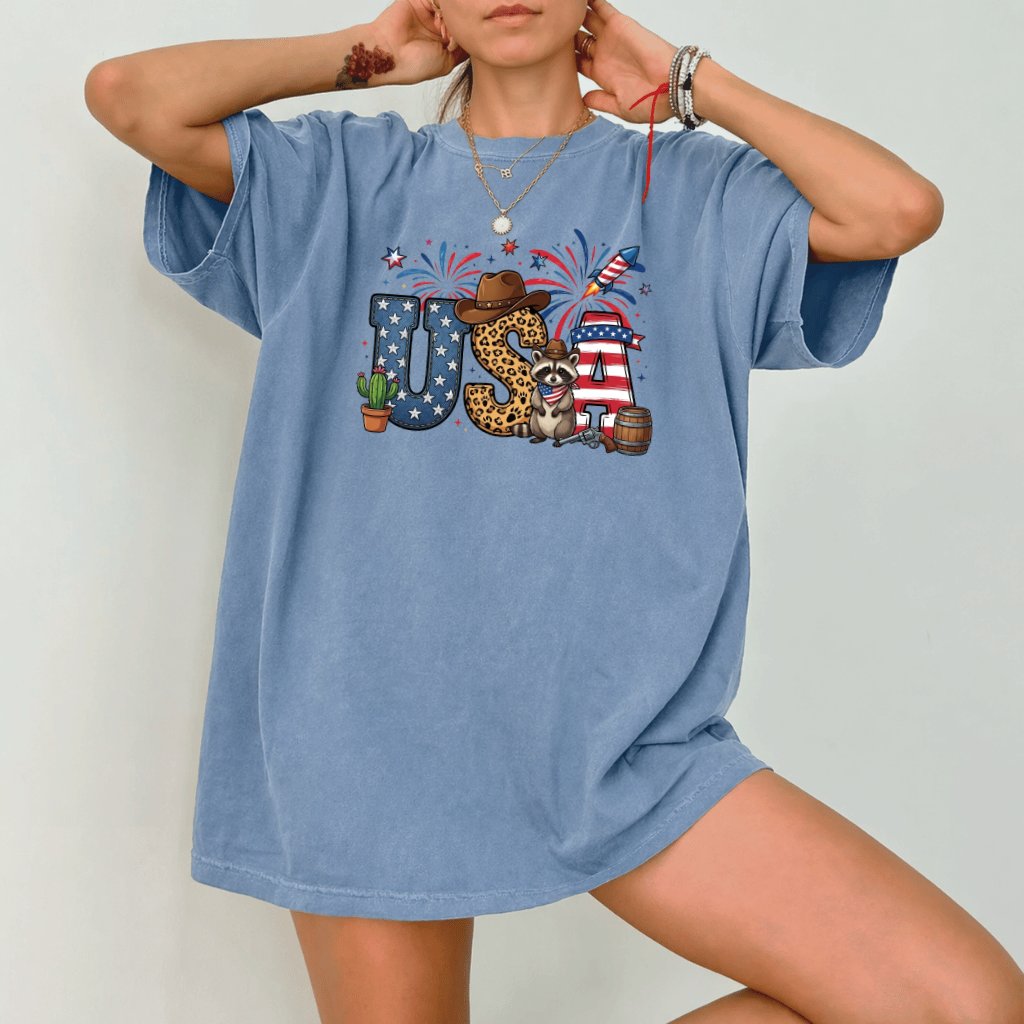 Comfort Colors USA Cowboy Raccoon Shirt – 4th of July Gift for Patriot - back view