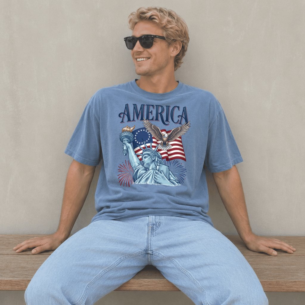Comfort Colors America Liberty Shirt – 4th of July Gift for Patriot - detail view