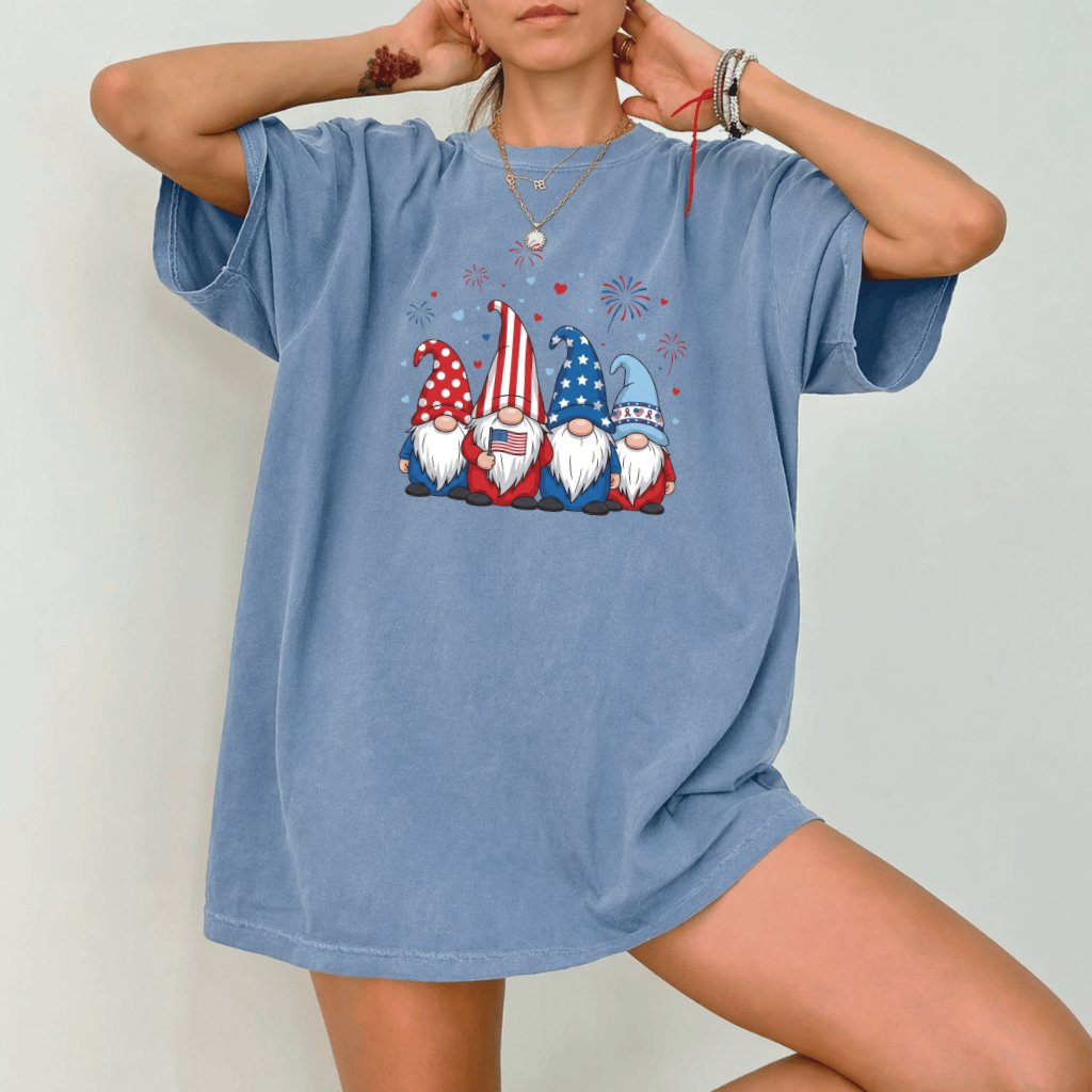 Comfort Colors Patriotic Gnomes Shirt – 4th of July Gift for Her - back view
