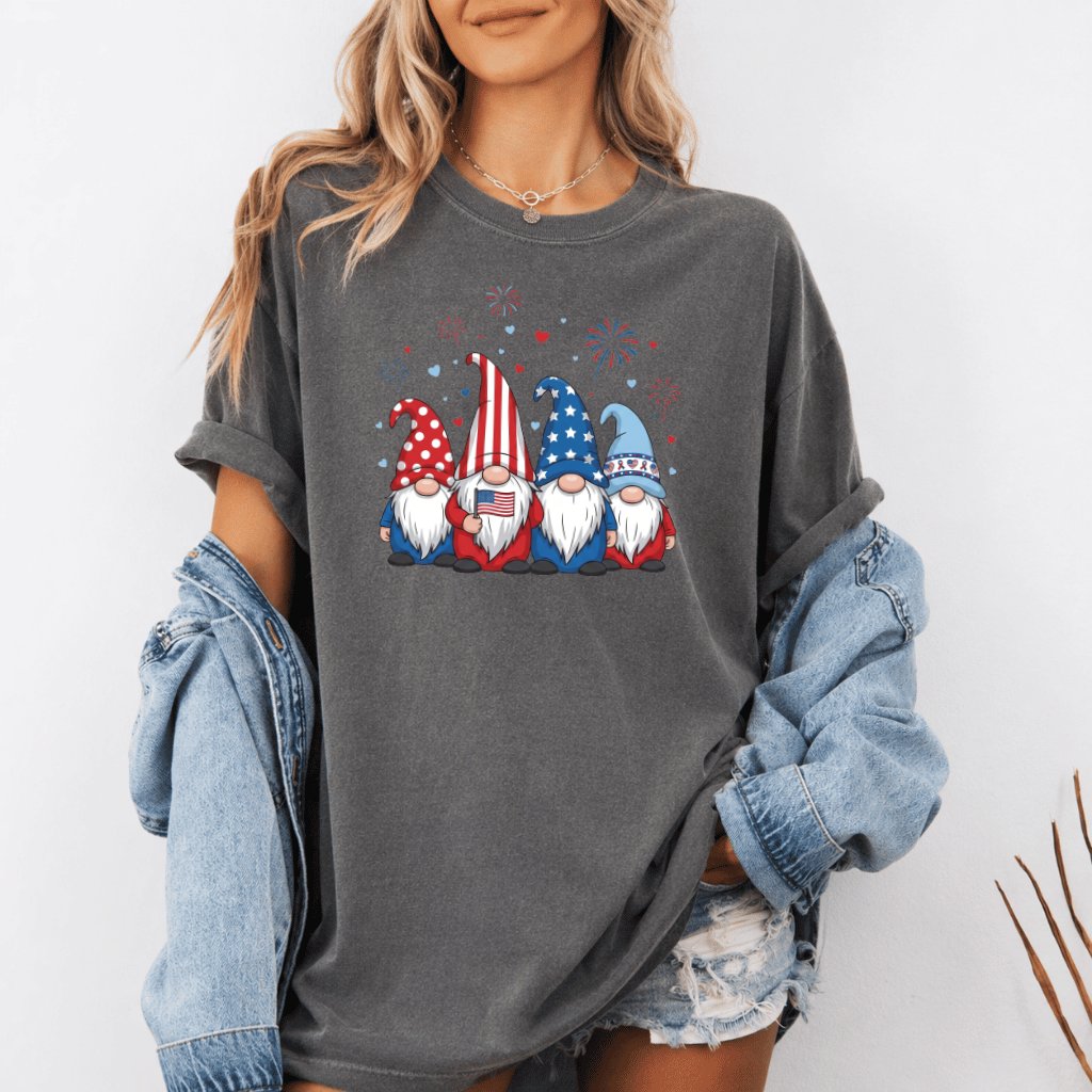 Comfort Colors Patriotic Gnomes Shirt – 4th of July Gift for Her - detail view