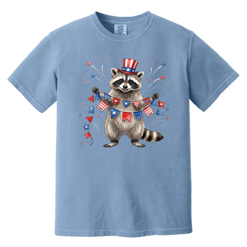 Comfort Colors Patriotic Raccoon Shirt – 4th of July Gift for Her - front view