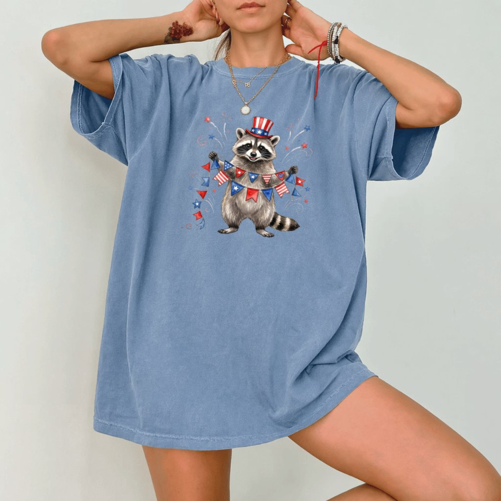 Comfort Colors Patriotic Raccoon Shirt – 4th of July Gift for Her - back view
