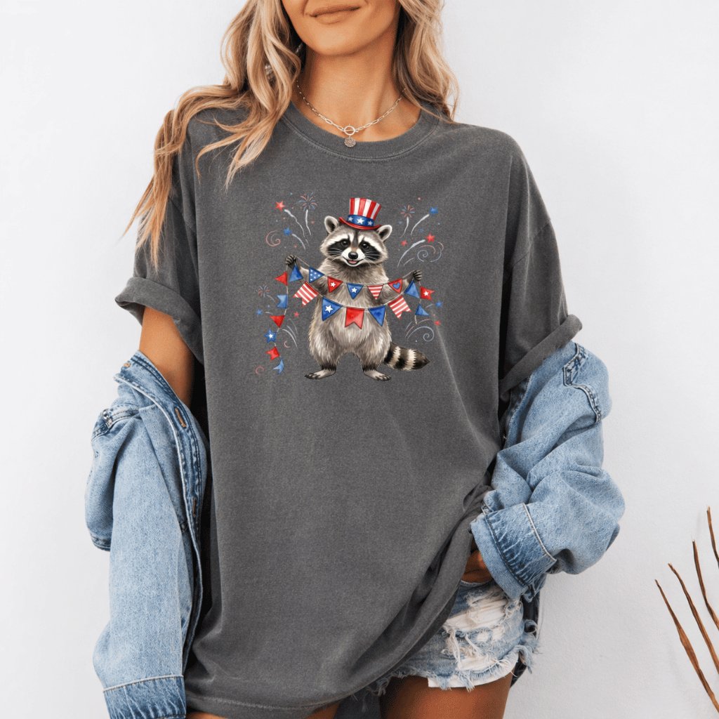 Comfort Colors Patriotic Raccoon Shirt – 4th of July Gift for Her - detail view