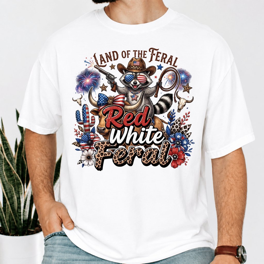 Comfort Colors Red White and Feral Shirt – 4th of July Gift for Patriot - detail view