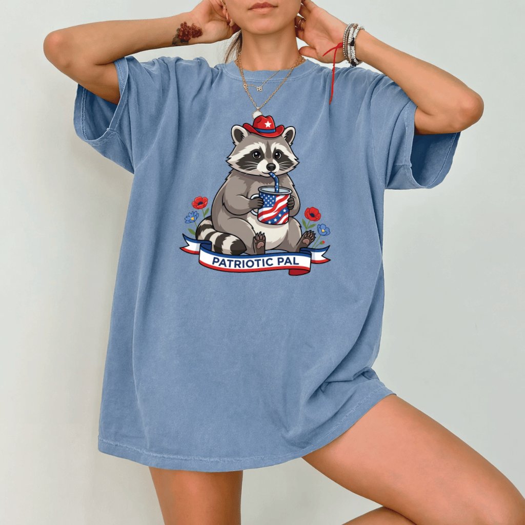 Comfort Colors Patriotic Raccoon Pal Shirt – 4th of July Gift for Her - back view
