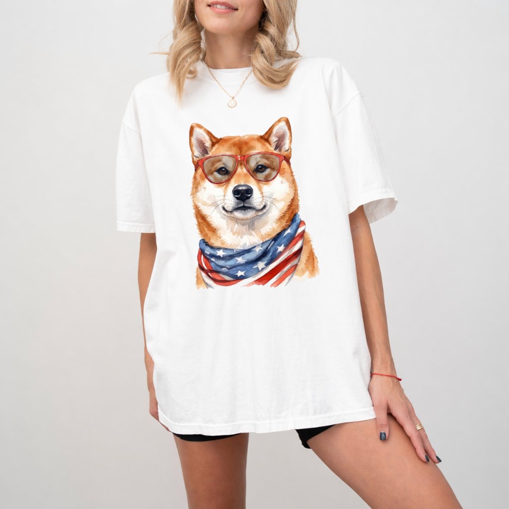 Comfort Colors America Shiba Inu Shirt – 4th of July Gift for Patriot - detail view
