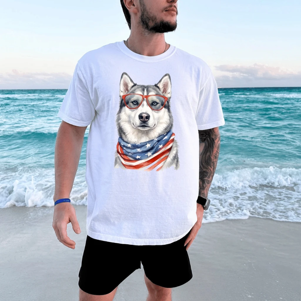 America Husky T-Shirt – 4th of July Gift for Patriot - back view