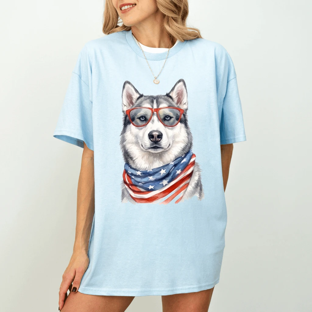 America Husky T-Shirt – 4th of July Gift for Patriot - detail view