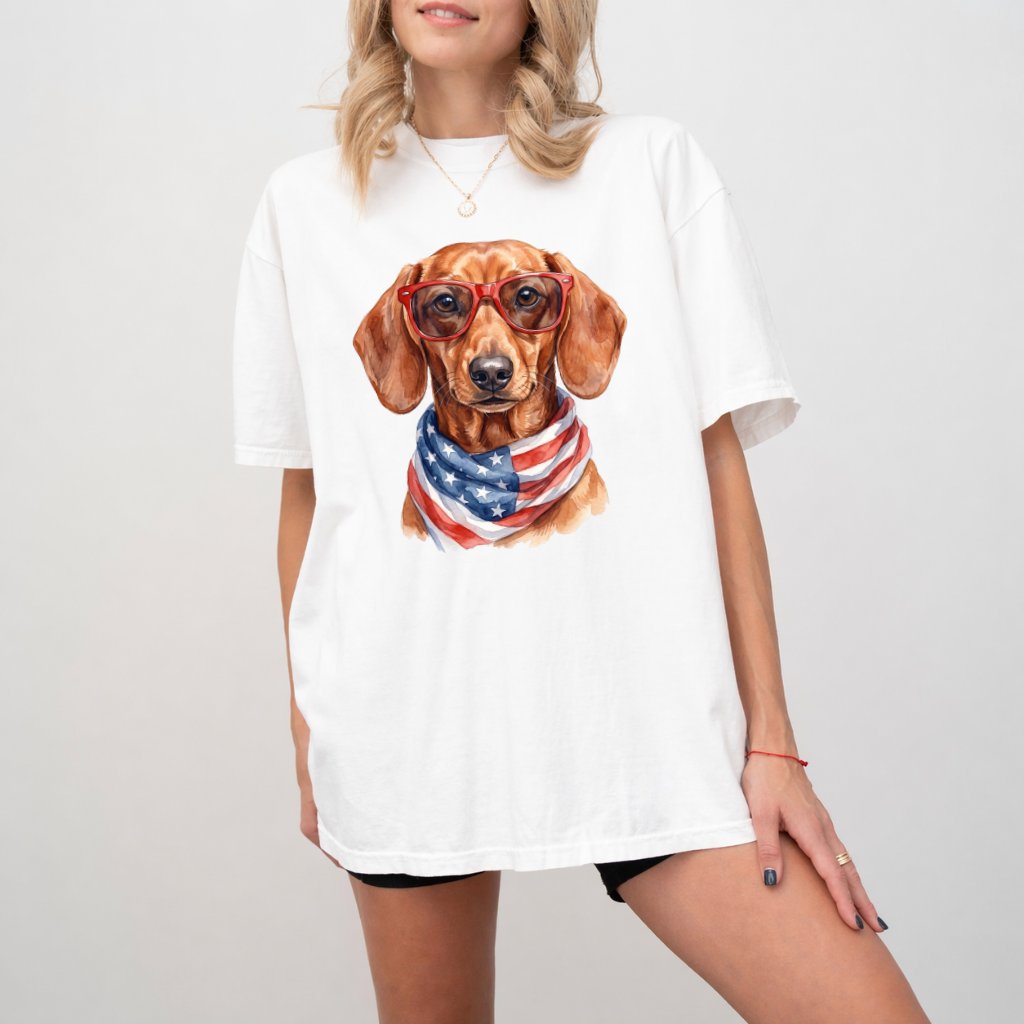 Comfort Colors America Dachshund Shirt – 4th of July Gift for Patriot - detail view