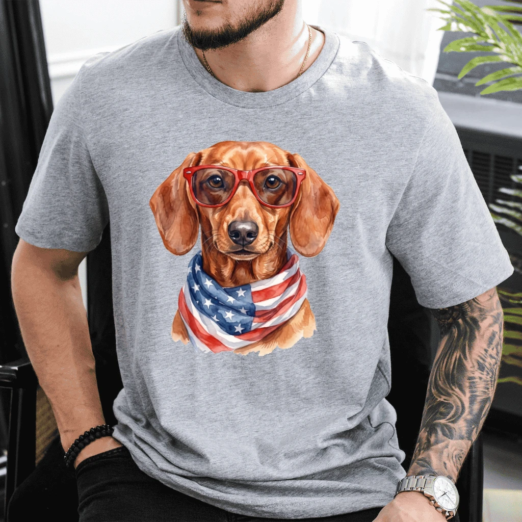 America Dachshund  T-Shirt – 4th of July Gift for Patriot - detail view