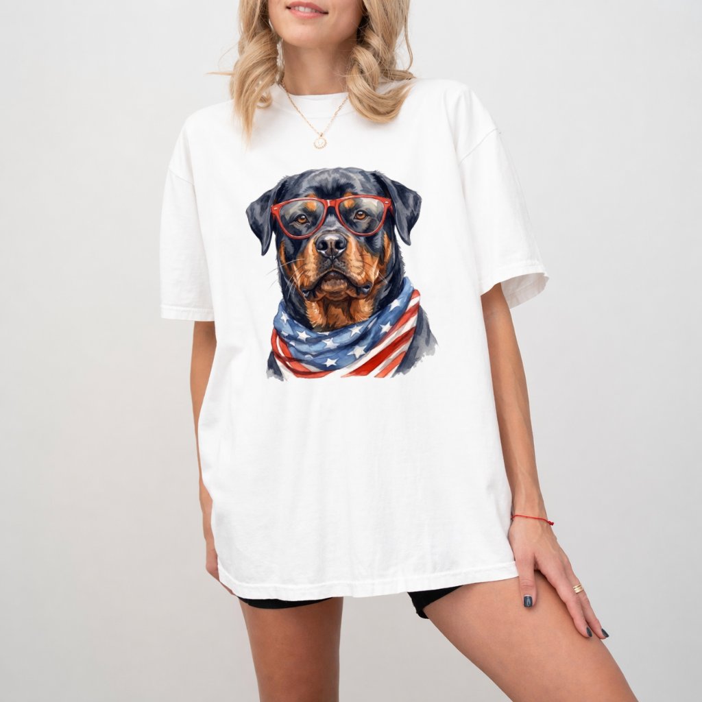 Comfort Colors America Rottweiler Shirt – 4th of July Gift for Patriot - detail view