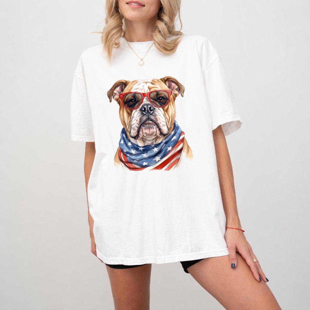 Comfort Colors America Bulldog Shirt – 4th of July Gift for Patriot - detail view