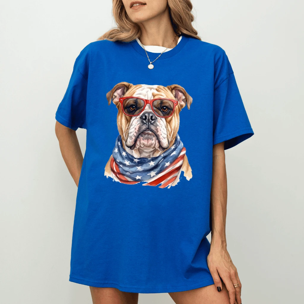 America Bulldog T-Shirt – 4th of July Gift for Patriot - detail view