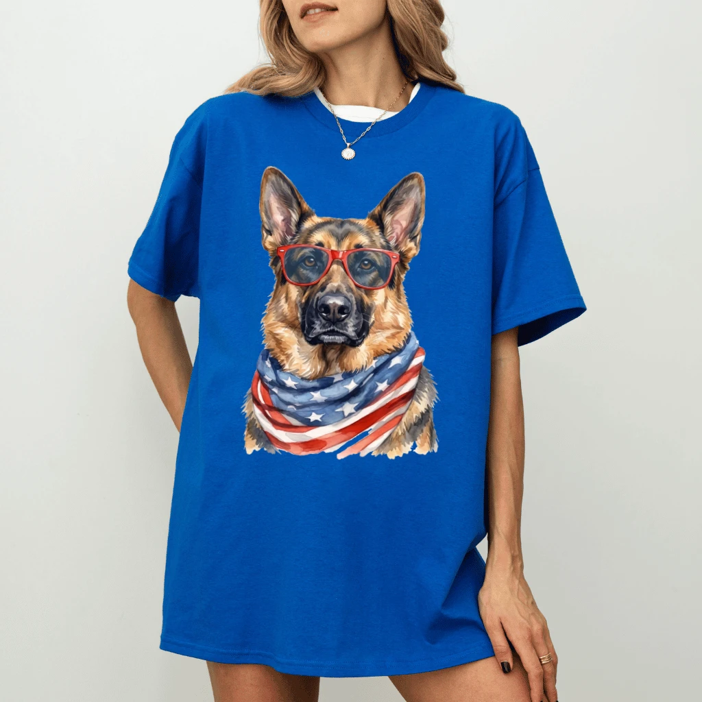 America German Shepherd T-shirt – 4th of July Gift - back view
