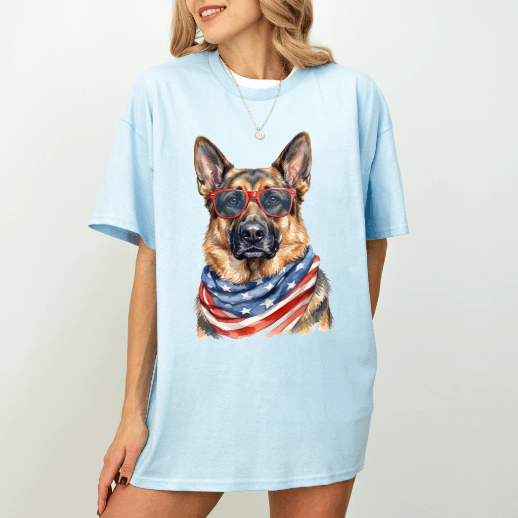 America German Shepherd T-shirt – 4th of July Gift - detail view