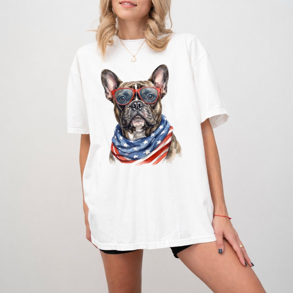 Comfort Colors America French Bulldog Tee – 4th of July Gift for Patriot - detail view
