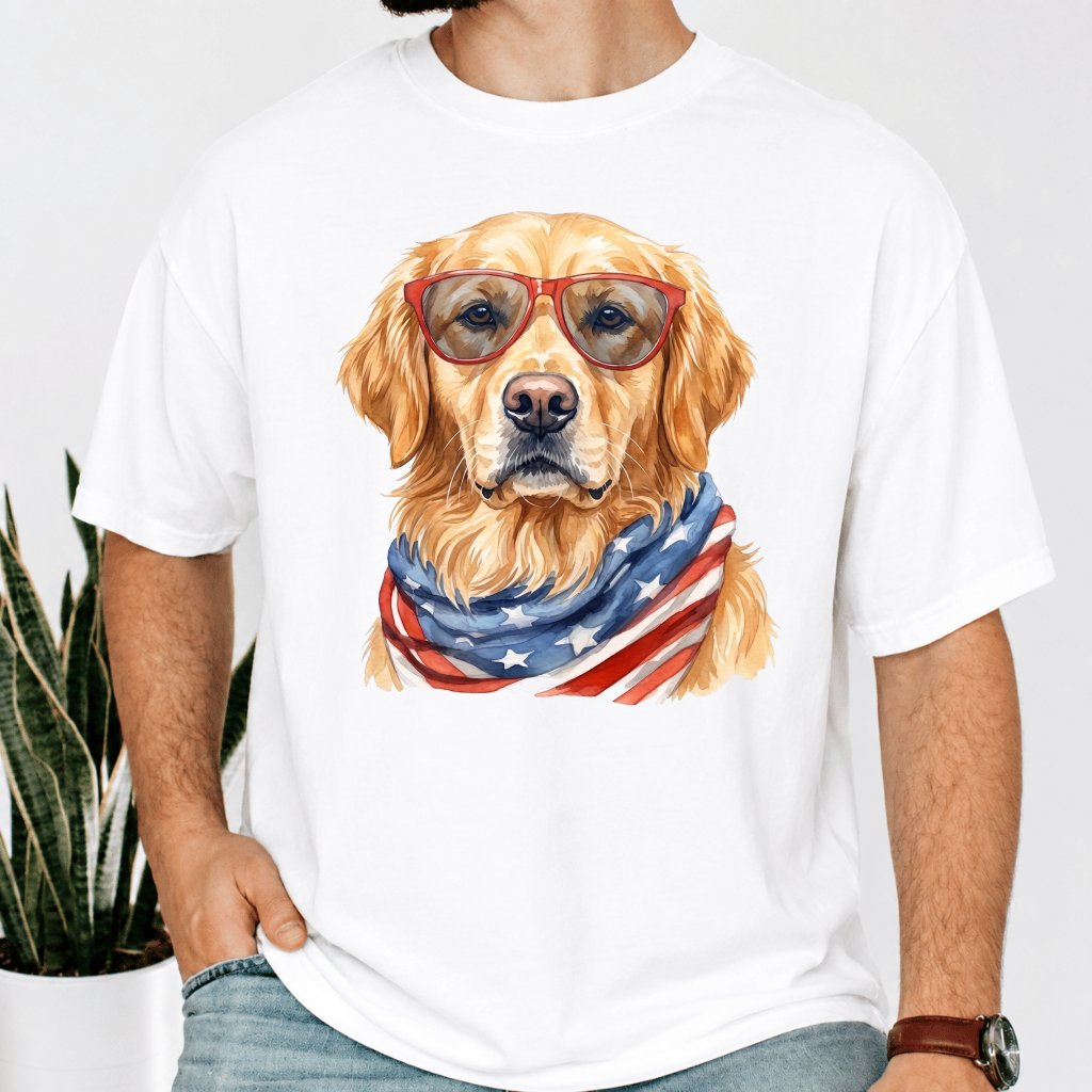 Comfort Colors America Golden Retriever Tee – 4th of July Gift for Patriot - back view
