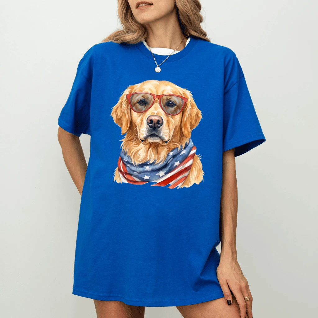 America Golden Retriever T-shirt – 4th of July Gift for Patriot - detail view