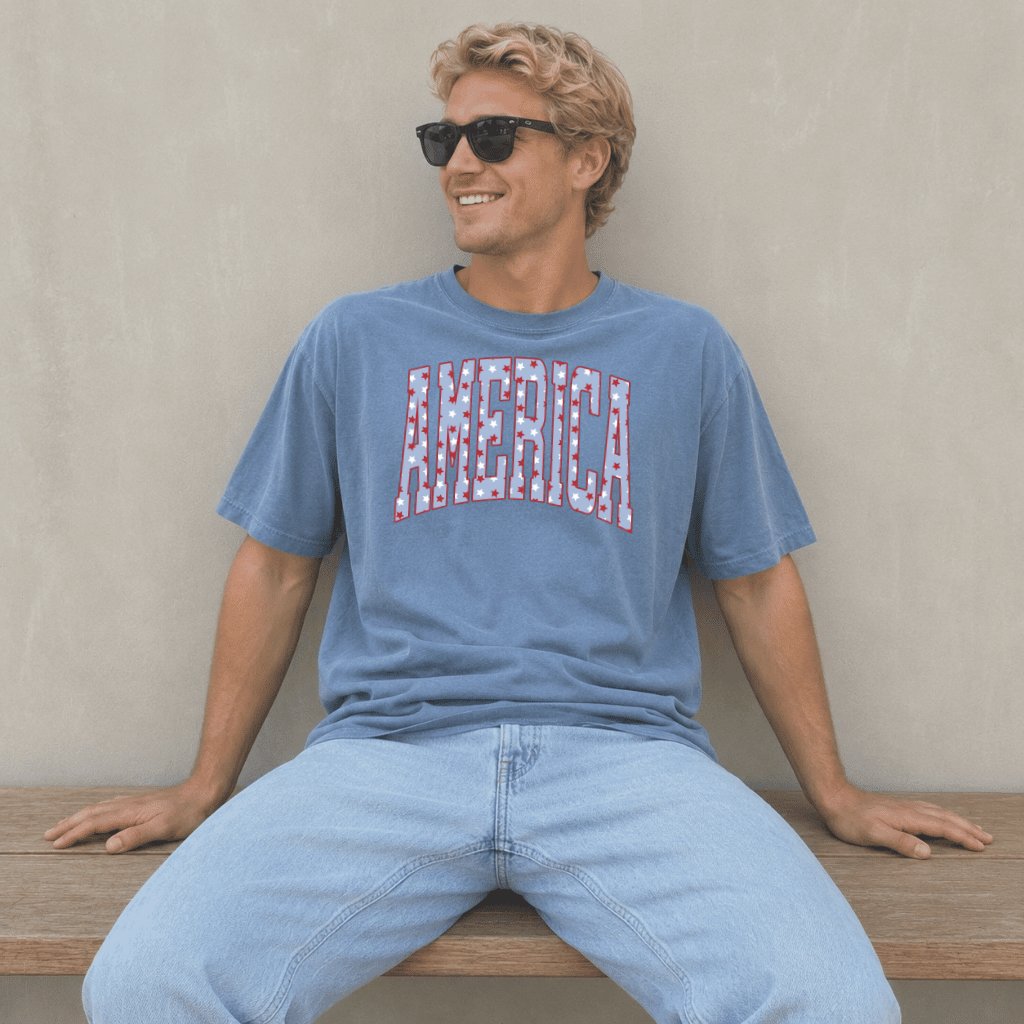 Comfort Colors Retro America 4th of July Shirt – Patriotic Gift for Her - detail view
