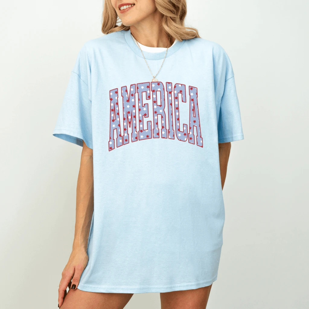 Retro America 4th of July T-Shirt – Patriotic Gift for Her - back view