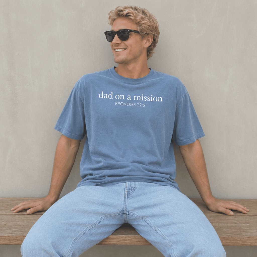 Comfort Colors Dad On a Mission Shirt – Christian Gift for Dad - detail view